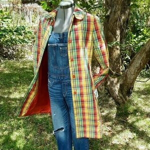 Anne Klein plaid long button-up coat.